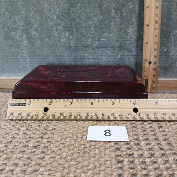 Vtg Poker Chip Set / Roulette Chips w/Maroon Storage Box w/Art Deco Lid [Set #8] - Picture 10 of 11